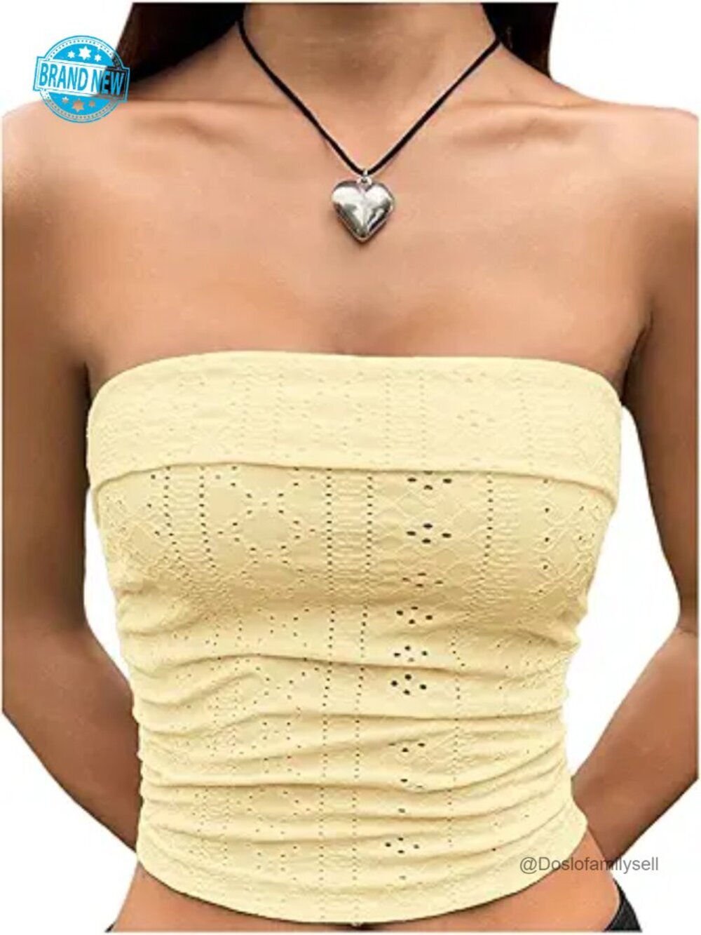 Eyelet Embroidered Strapless Tube Top Ruched Slim Fit Crop Bandeau